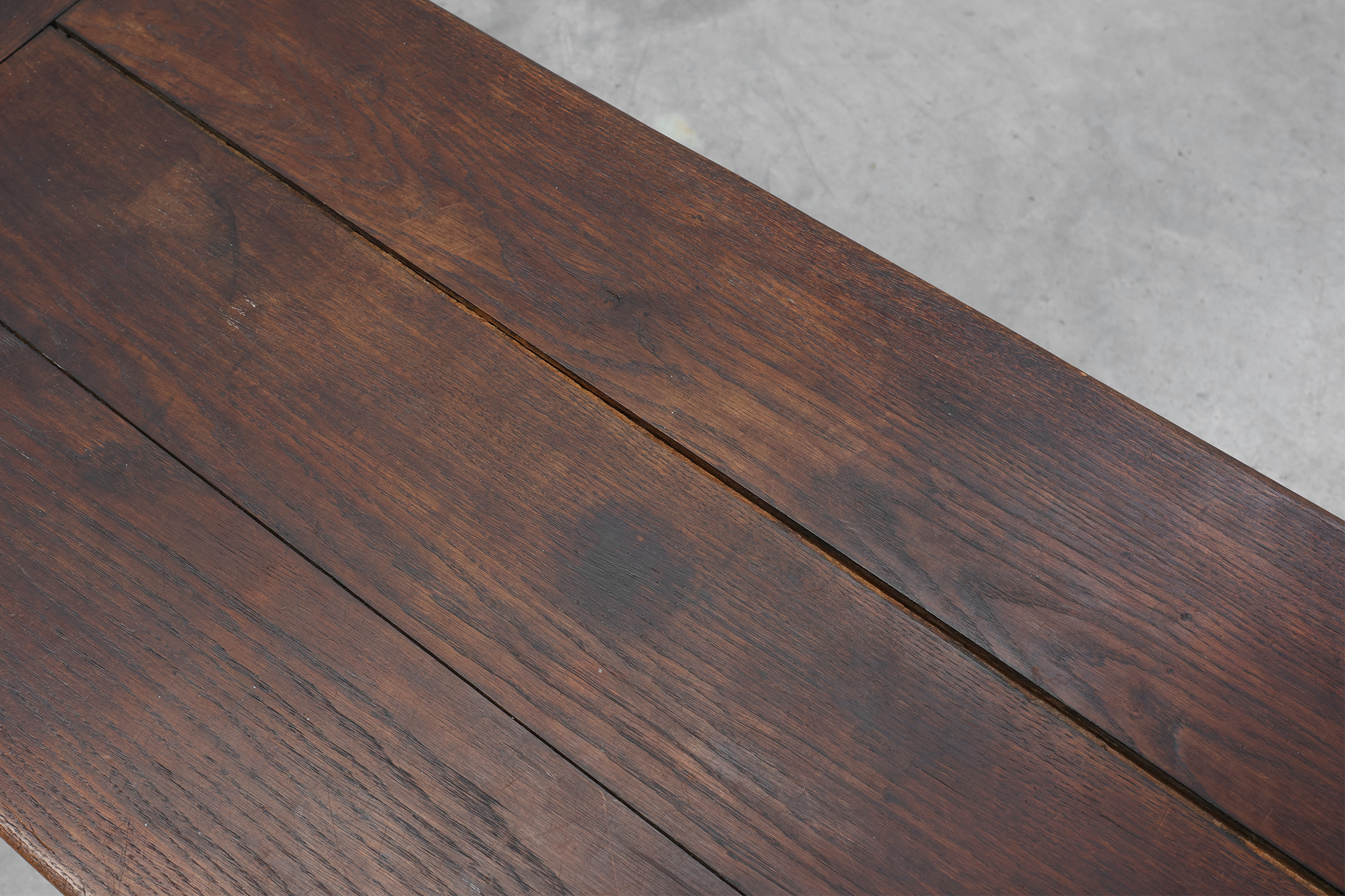 Dark Oak Coffee Table with Spiral‑Turned Trestle Legs, France, circa 1915thumbnail
